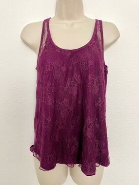 Lace Overlay Tank Halter Top - Plum